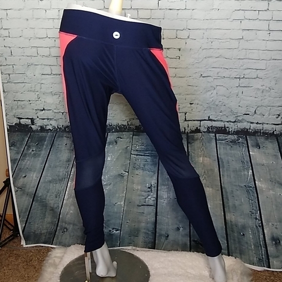 AVIVA Womens Large Navy Blue Coral Pink Athletic Leggings Yoga Athleisure - Picture 3 of 10